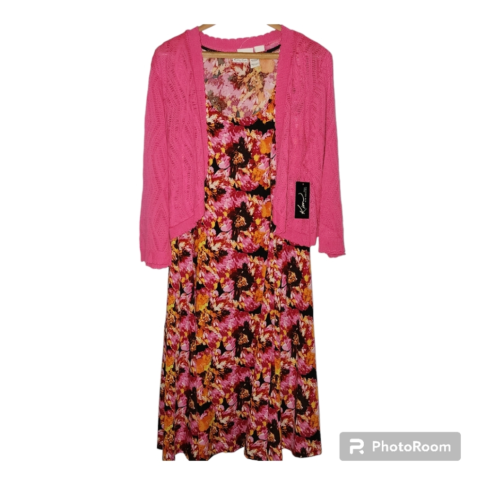 2 PIECE KIM ROGERS SKEEVELESS PLUS SWEATER AZALEA WREATH DRESS NWT PINK SIZE 2X